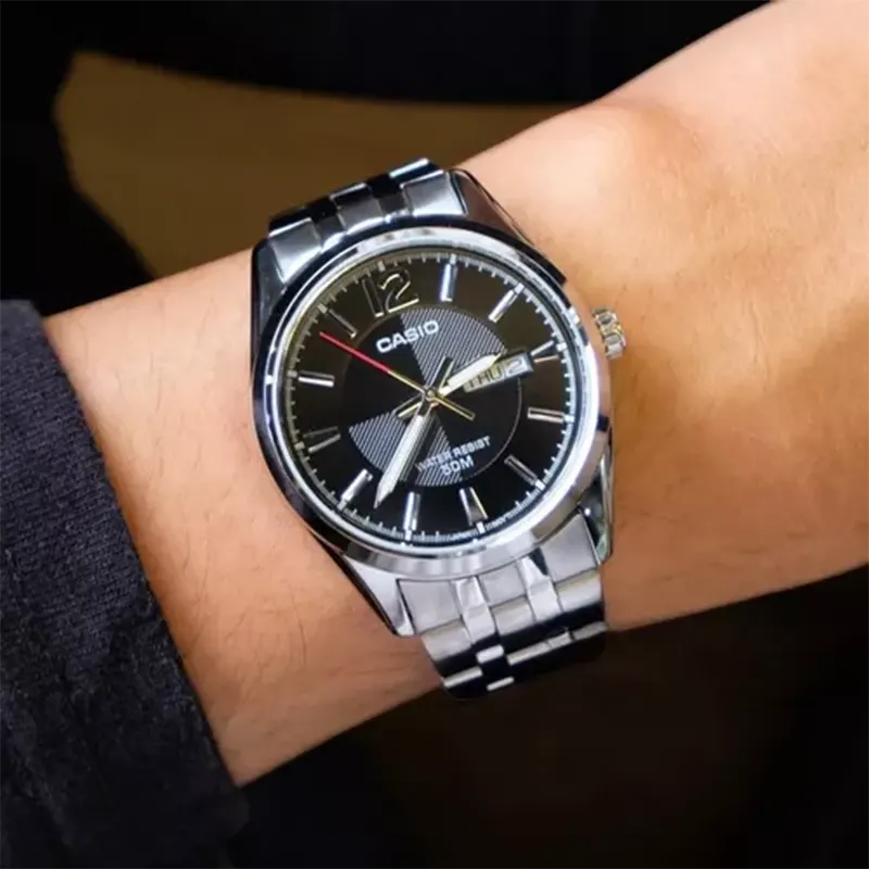 Casio Black Dial Triple-fold Silver Men's Watch- MTP-1335D-1AV